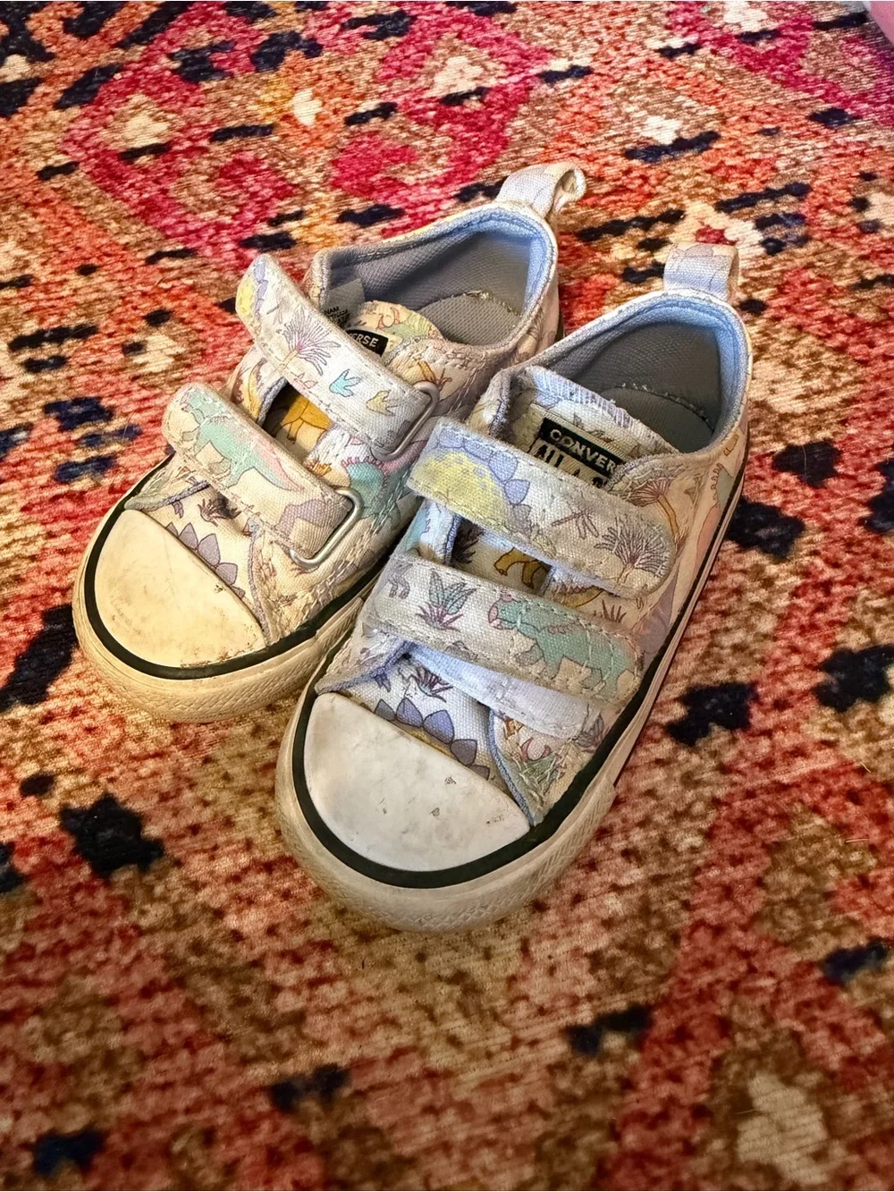 Converse Kids Velcro Sneakers with Pastel Dinosaur Print